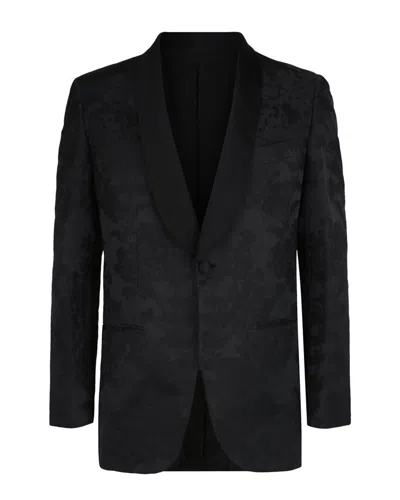 Brioni Floral Jacquard Silk-blend Tuxedo Jacket In Black