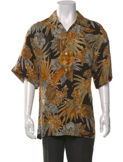Pre-owned Brioni Floral Print Short Sleeve Shirt In Black