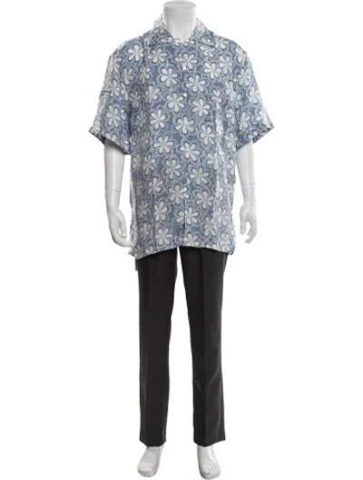 Pre-owned Brioni Floral Print Short Sleeve Shirt In Blue