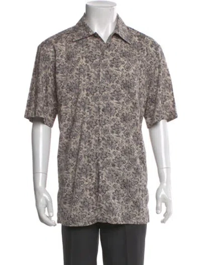 Pre-owned Brioni Floral Print Short Sleeve Shirt In Gray