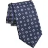 Brioni Geo Print Standard Silk Tie In Navy/white