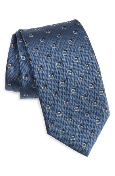 Brioni Geometric Herringbone Silk Tie In Blue