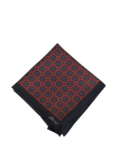 Brioni Geometric-pattern Pocket Square In Brown