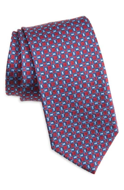 Brioni Geometric Pattern Silk Tie In Blue/red