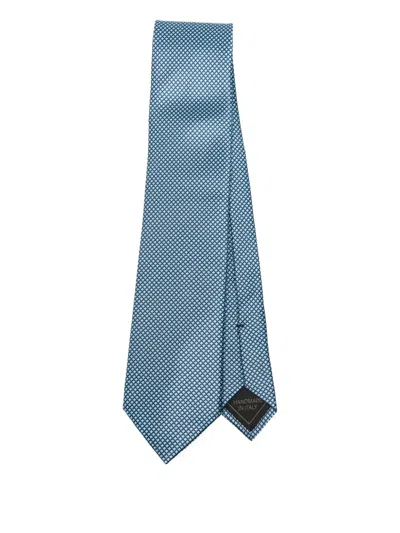 Brioni 기하학 패턴 실크 넥타이 In Blue