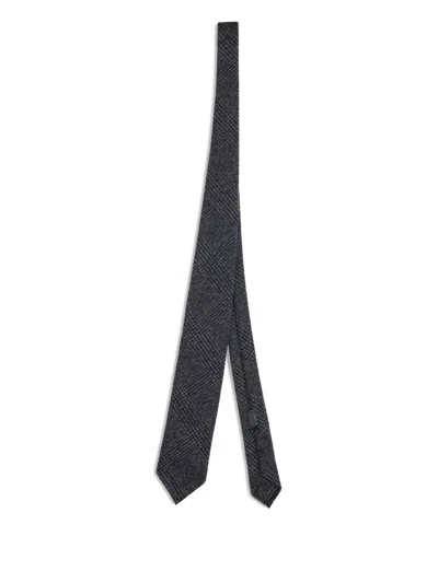 Brioni Glen-plaid Silk-cashmere Tie In Gray