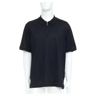 Pre-owned Brioni Golf Cotton Embroidered Logo Half Zip Short Sleeve Knit Polo Shirt 4xl In Black
