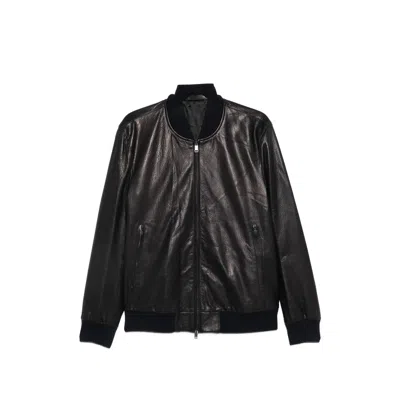 Brioni Grained Lambskin Leather Jacket In Black