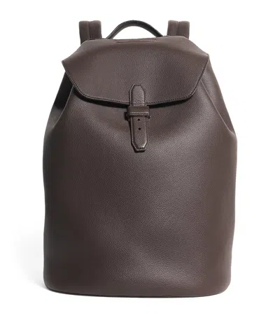 Brioni Grained Leather Backpack In Brown
