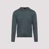 Brioni Ribbed Crewneck Sweater With Cuffs And Hem In Blue