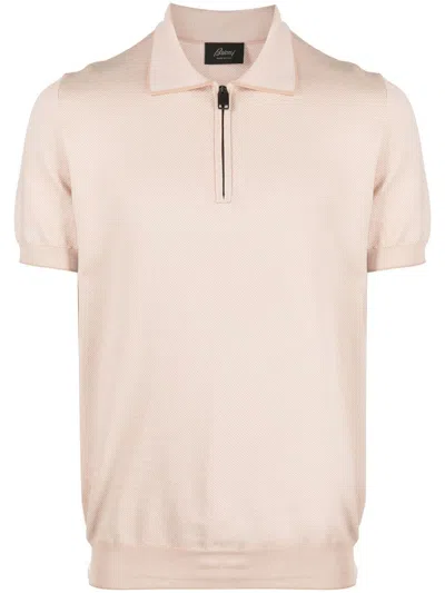 Brioni Half-zip Knitted Polo Top In Nude