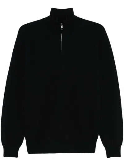 Brioni Half-zip Mock Neck Sweater In Blue