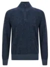 Brioni High Collar Long Sleeve Knit Pullover In Blue