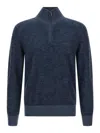 Brioni High Collar Long Sleeve Knit Pullover In Blue