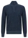 Brioni High Collar Long Sleeve Knit Pullover In Blue