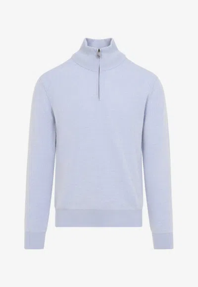 Brioni Half-zip Up Cashmere Knit Sweater In Blue