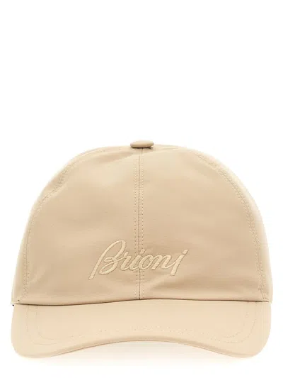 Brioni Logo Embroidery Cap In Beige