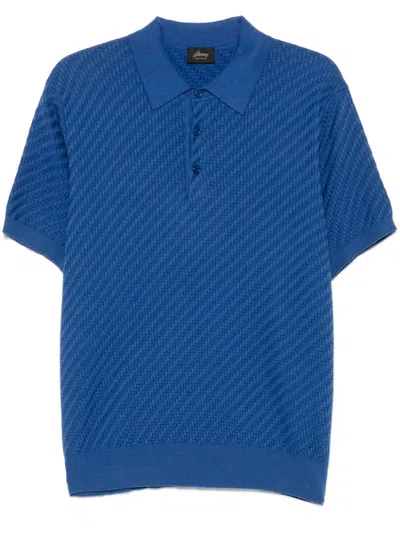Brioni Herringbone Polo Shirt In Blau