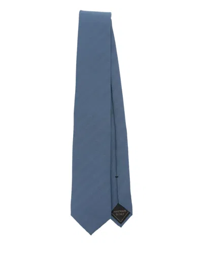Brioni Herringbone Silk Tie In Blue