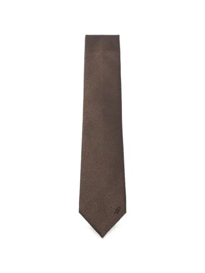 Brioni Herringbone-pattern Silk Tie In Brown