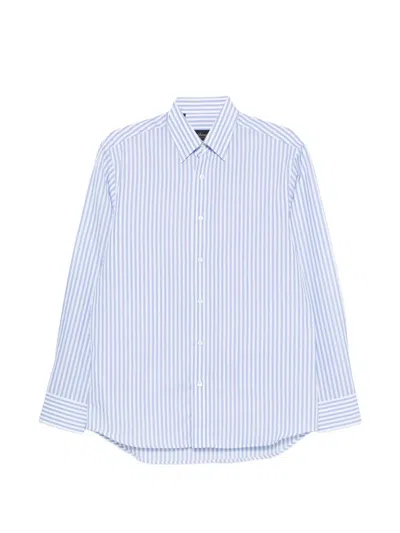 Brioni Hidden Bd Striped Buttoned Shirt In Brown