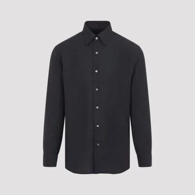 Brioni Hidden Placket Cotton-cashmere Shirt In Grey