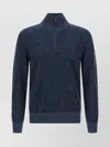 Brioni High Collar Long Sleeve Knit Pullover In Blue