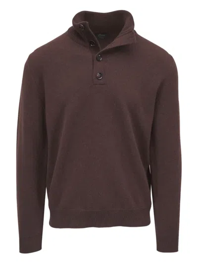 Brioni High-neck Buttoned Sweater In Brown