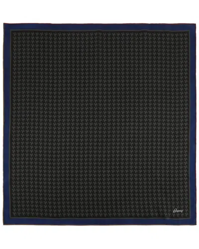 Brioni Houndstooth Silk Pocket Square In Black