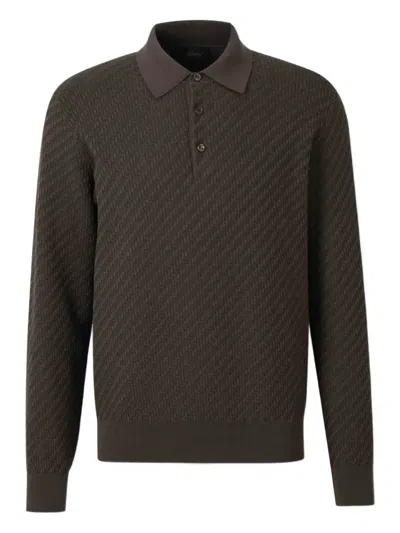 Brioni Interwoven Polo Jumper In Gray