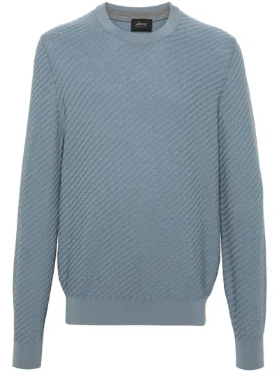 Brioni Interwoven Wool-cashmenre-blend Jumper In Blue