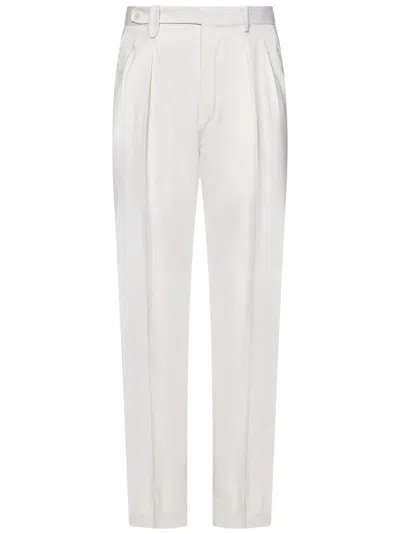 Brioni Pleated Cotton Trousers Cuffed Hem In White