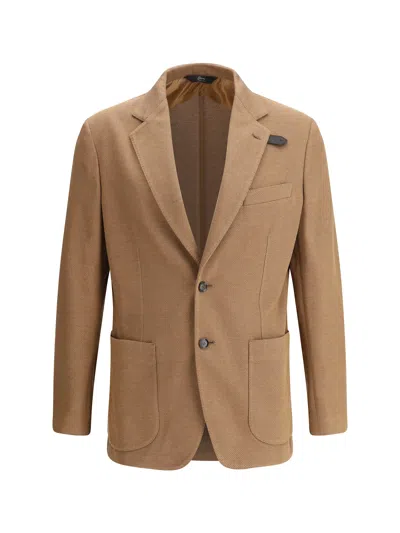 Brioni Jersey Blazer In Brown