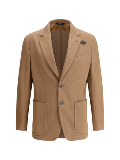 Brioni Jersey Blazer In Brown