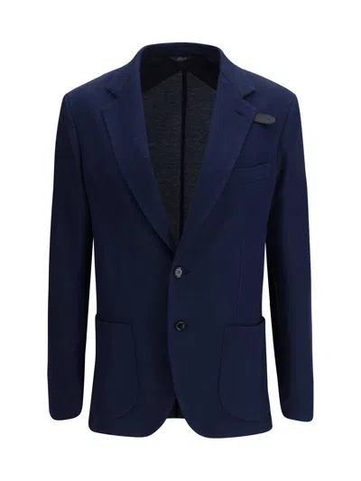 Brioni Jersey Silk-cotton Blazer In Blue