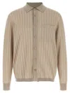 Brioni Knit Shirt With Chest Pocket And Ribbed Finish In Beige