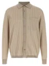 Brioni Knit Shirt With Chest Pocket And Ribbed Finish In Beige
