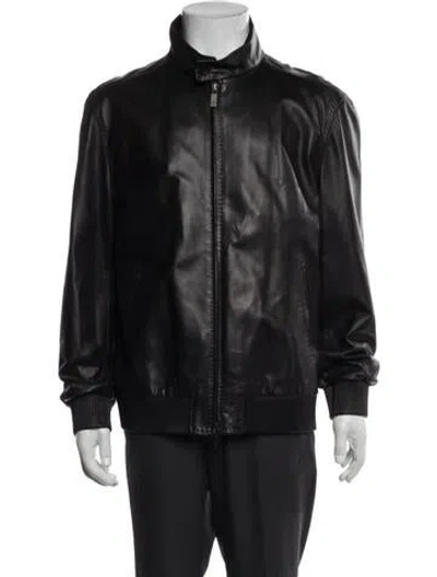Pre-owned Brioni Lamb Leather Bomber Jacket In Black