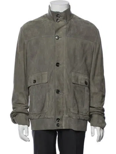 Pre-owned Brioni Lamb Leather Bomber Jacket In Green