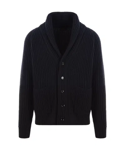 Brioni Lapel Long-sleeved Sweater Cardigan In Black