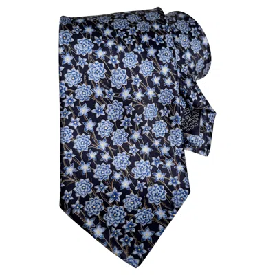 Pre-owned Brioni Late 20th Century Men's Blue Silk Floral Tie, 58" Length, Italy