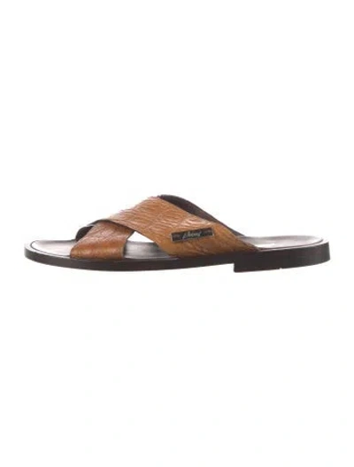 Pre-owned Brioni Leather Animal Print Sandals In Brown