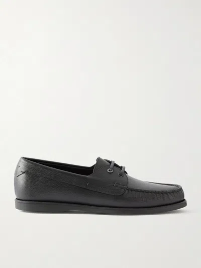Brioni Leather Boat Shoes In Black