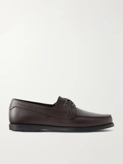 Brioni Leather Boat Shoes In Brown