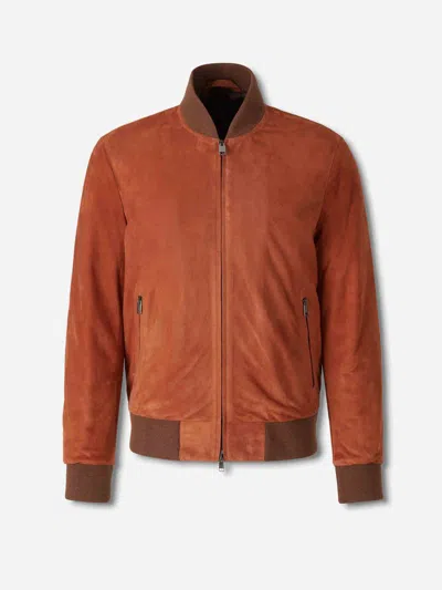 Brioni Leather Bomber Jacket In Red