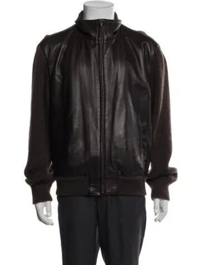 Pre-owned Brioni Leather Bomber Jacket In Brown