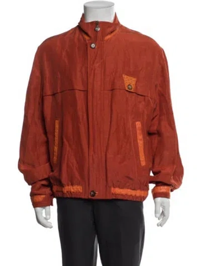 Pre-owned Brioni Leather Bomber Jacket In Orange