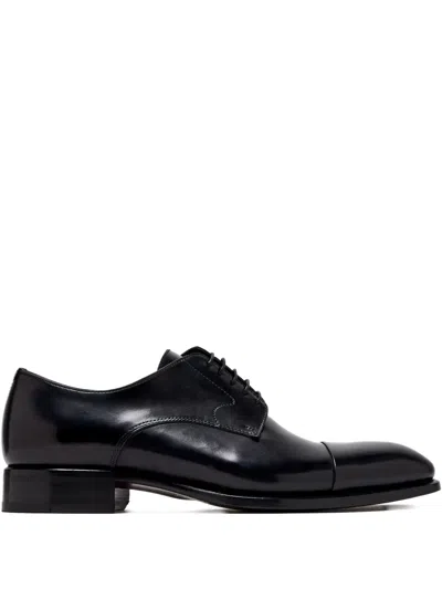Brioni Leather Cap-toe Derby Shoes In Black