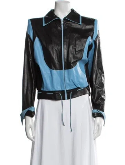 Pre-owned Brioni Leather Colorblock Pattern Biker Jacket In Multi