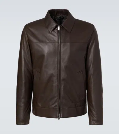Brioni Leather Jacket In Brown